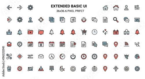 Extended basic user interface icons set for digital design projects