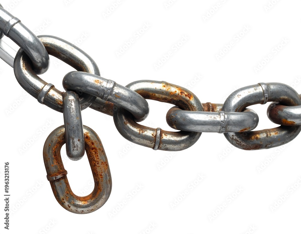 Fototapeta premium Close-up of metallic chain links with varied levels of rust