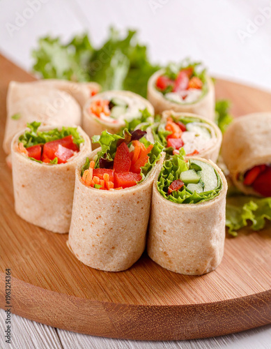 Fresh and Colorful Vegetable salad roll, healthy food. Selective focus. buffet table corporate.