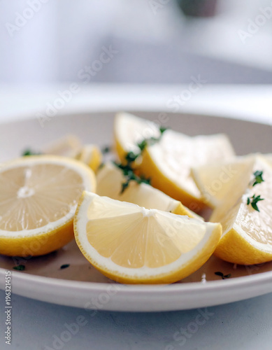 Healthy and natural food ingredients. Natural organic lemons and herbs for food concept.
