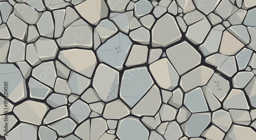 Cartoon-style repeating pattern, of irregularly shaped, gray-toned stones
