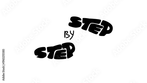 step by step, black isolated silhouette