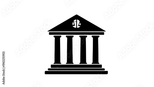 Classical neoclassical building facade with columns and pediment, symbol for law, justice, government, or financial institution.