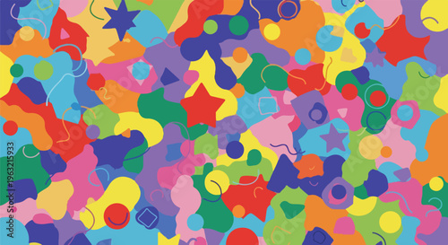 Colorful abstract artwork featuring various shapes in vibrant hues