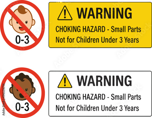 Warning choking hazard small parts not for children under 3 years sign