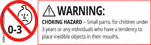Choking hazard warning label for small parts, safety sign for children under 3 years, red and black caution sticker for toy packaging isolated PNG with Transparent Background