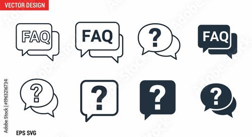 Vector FAQ icons with question marks in speech bubbles