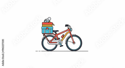 Colorful bicycle with large basket on back for grocery shopping