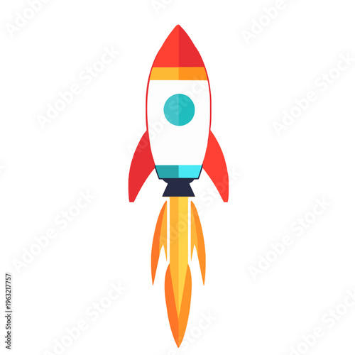 Rocket Launching Illustration, Spacecraft Startup - Flat Vector of Rocket Flying, Isolated on White. Business Goal, New Projects and Success Concept. Space Exploration and Adventure, Design - 200 char