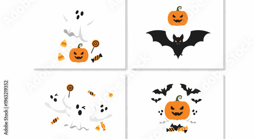 Halloween icons with pumpkins bats ghosts and candy