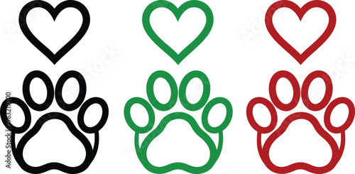 Colorful heart and paw print icons for animal lovers