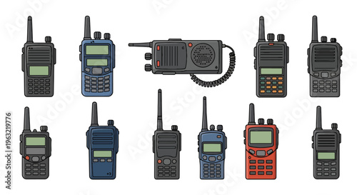 Collection of various handheld two way radios and walkie talkies