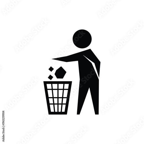 Vector illustration of a person throwing away trash in a waste bin