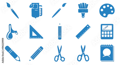 Collection of various artistic and crafting tools icons