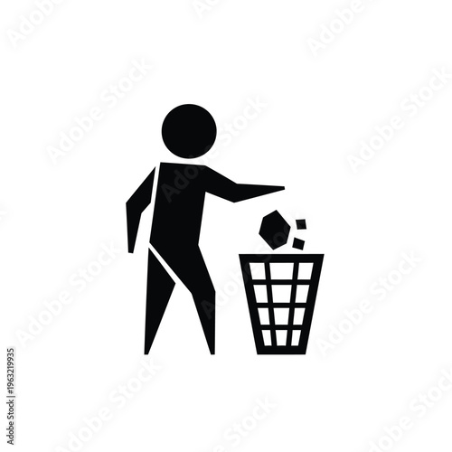 Vector illustration of person throwing away trash in a bin