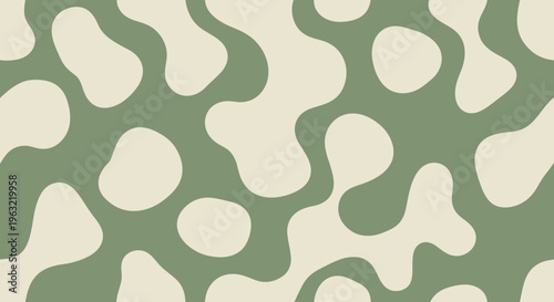 Abstract organic blob pattern, seamless camouflage texture, pastel green and beige background