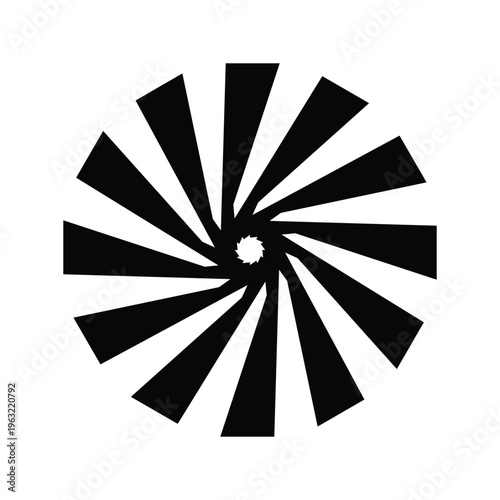 This image features a black and white radial burst or pinwheel design. The sharp, geometric rays create a classic sunburst effect with a modern, minimalist aesthetic.
