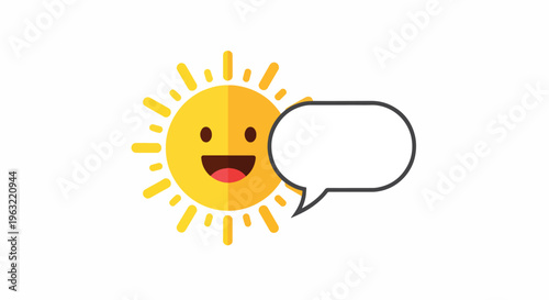 Smiling sun with speech bubble cartoon character