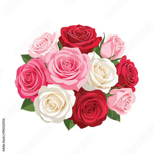 Beautiful bouquet of roses in pink white and red colors