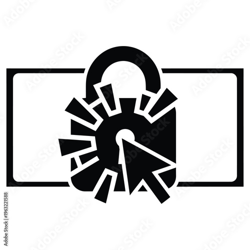 Vector illustration of a broken lock with cursor symbolizing security breach and hacking concept
