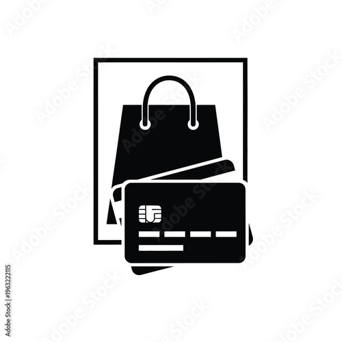 Vector illustration of shopping bag and credit card for e commerce and online shopping concepts