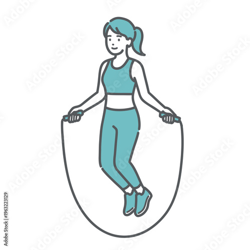 笑顔で縄跳び（有酸素運動）をする女性のイラスト