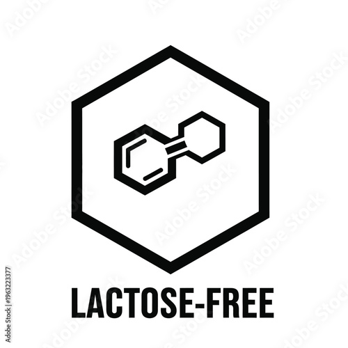 Lactose free vector illustration of chemical molecule icon in hexagon shape for food and nutrition labels