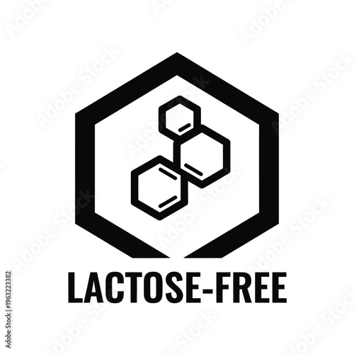 Lactose free vector illustration logo with hexagon and molecular structure