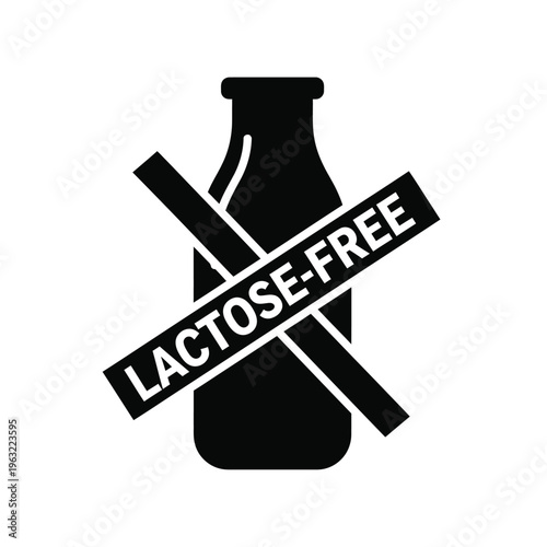 Lactose free vector illustration of milk bottle with cross symbol