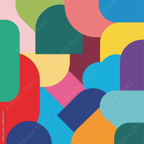 Colorful, geometric abstract design with rounded shapes