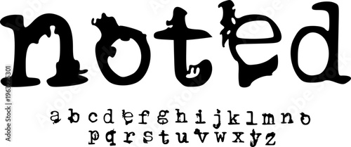 NOTED Grunge Distressed Display Font Alphabet – Rough Ink Decorative Typeface with Vintage Typewriter Style for Editorial Design, Posters, Branding, Logos, and Retro Typography Projects