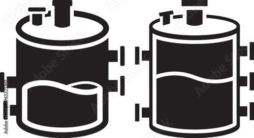 Industrial Tank Container, Chemical Storage Vat, Liquid Processing Vessel, Factory Equipment Icon, Vector Graphic for Manufacturing and Industry