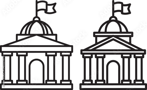 Government Building Icon, Classic Architecture Outline, Public Institution Symbol, Civic Center Landmark, Vector Graphic for Law and Politics, City Hall