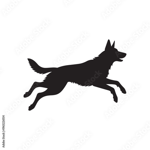  Black Silhouette Illustration of a German Shepherd Dog Jumping on White Background.