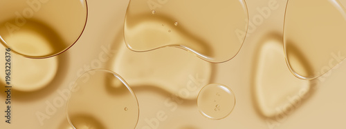 Foto Horizontal golden transparent liquid puddle flat lay composition on matching surface
