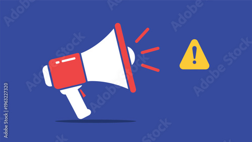 Important announcement or emergency warning alert represented by a red megaphone and yellow exclamation symbol.
