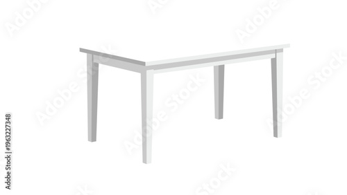 Minimalist white wooden dining or work table isolated on a plain background for furniture design and interior use.