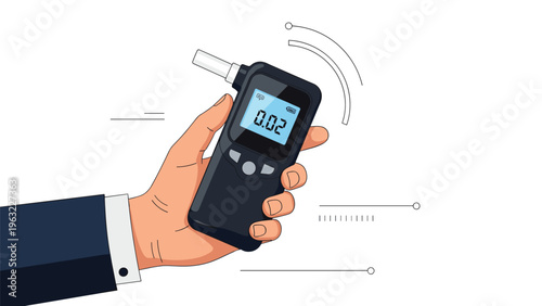 Law enforcement or personal safety tool showing hand holding breathalyzer device with alcohol test results.