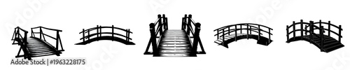 Φωτογραφία Wooden Bridge collection with timber handrails isolated on white background, set