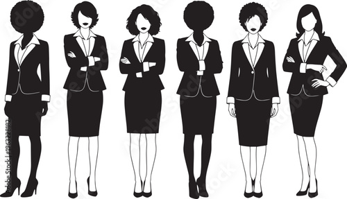 Empowered professional women silhouettes, a dynamic visual set representing modern business leadership, career advancement, and a diverse workforce