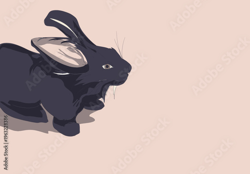 Photos Surreal black rabbit character, old money style, aesthetic side placement for copy space and blank background