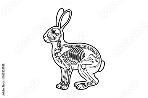 Rabbit Anatomy Skeleton Coloring Book Page Educational Animal Bone Structure Outline Vector