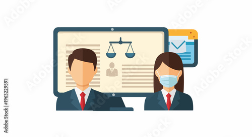 Business Professionals in Front of Computer with Law and Data Charts