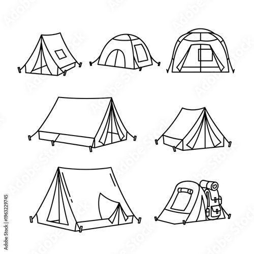 Collection of various outdoor camping tent designs and styles