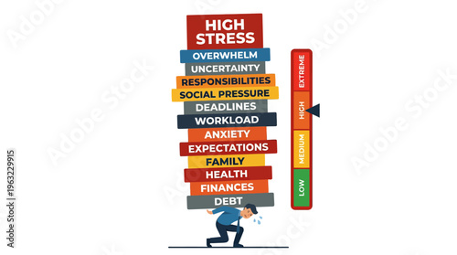 Overwhelmed man under stress and pressure.