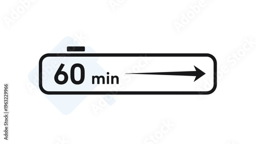 Road sign or display indicating a 60 min duration with a right pointing arrow representing a travel time or waiting period duration.