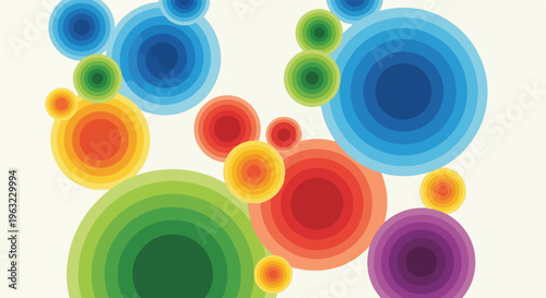 Colorful, layered concentric circles in shades of red, green, blue, yellow, and purple