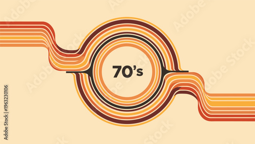 Retro seventy's era themed design featuring warm colored wavy lines and concentric circles with vintage typography.