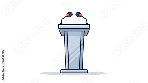Professional conference or public speaking podium with dual microphones isolated on a clean white background.