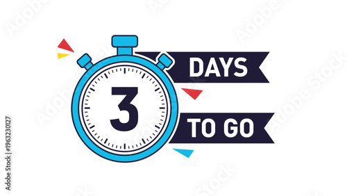 Blue and white stopwatch illustration showing a countdown with three days to go text for business deadlines and event planning.